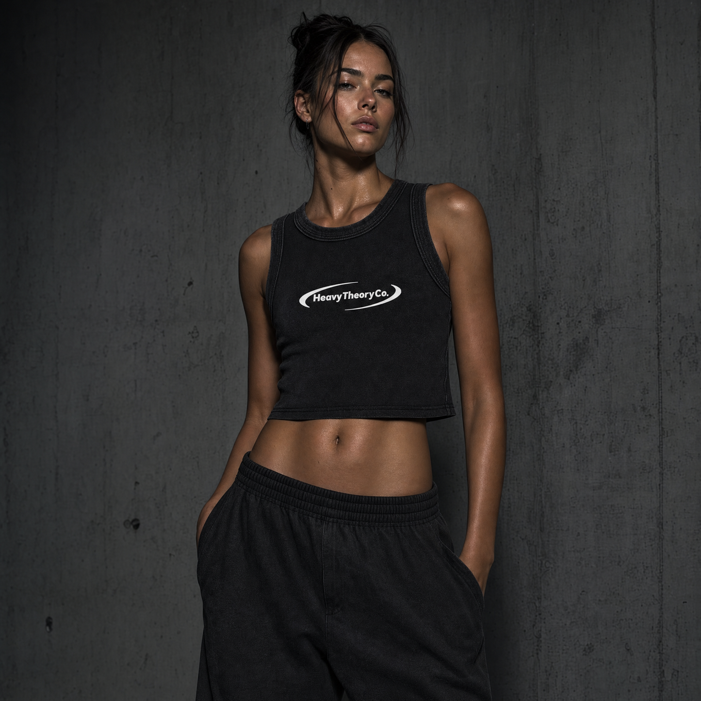 HTC Orbit Crop Tank Top — Washed Black / Snow Washed Tank Top Women