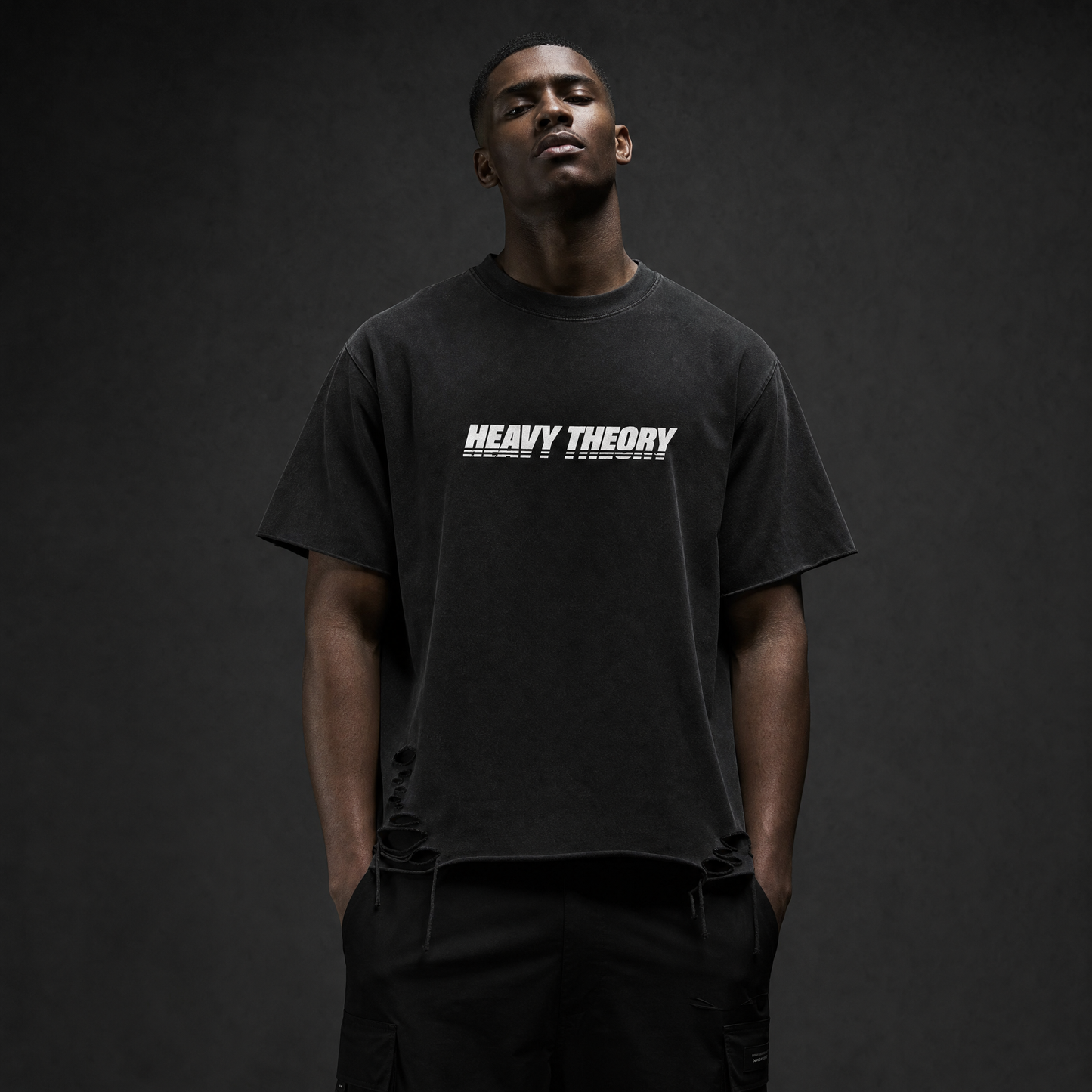 Heavy Theory Co. — Distressed Tee / Washed Black / Snow Washed Raw-Hem T-Shirt