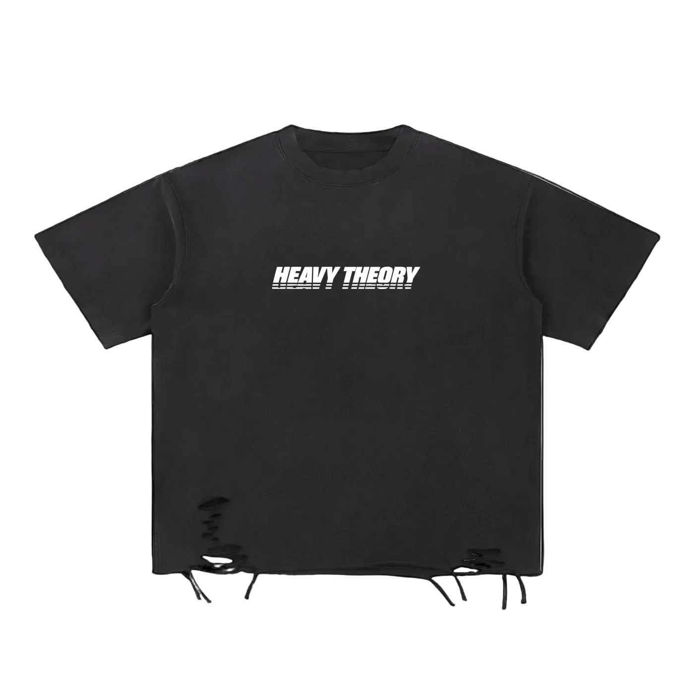 Heavy Theory Co. — Distressed Tee / Washed Black / Snow Washed Raw-Hem T-Shirt