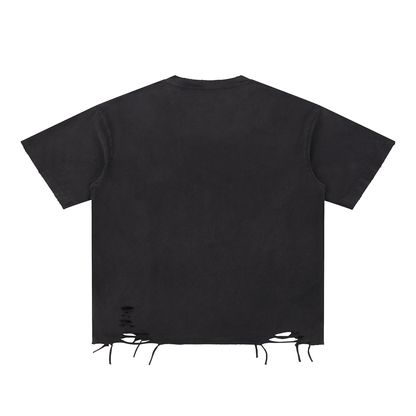 Heavy Theory Co. — Distressed Tee / Washed Black / Snow Washed Raw-Hem T-Shirt