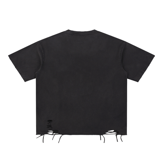 Heavy Theory Co. — Distressed Tee / Washed Black / Snow Washed Raw-Hem T-Shirt