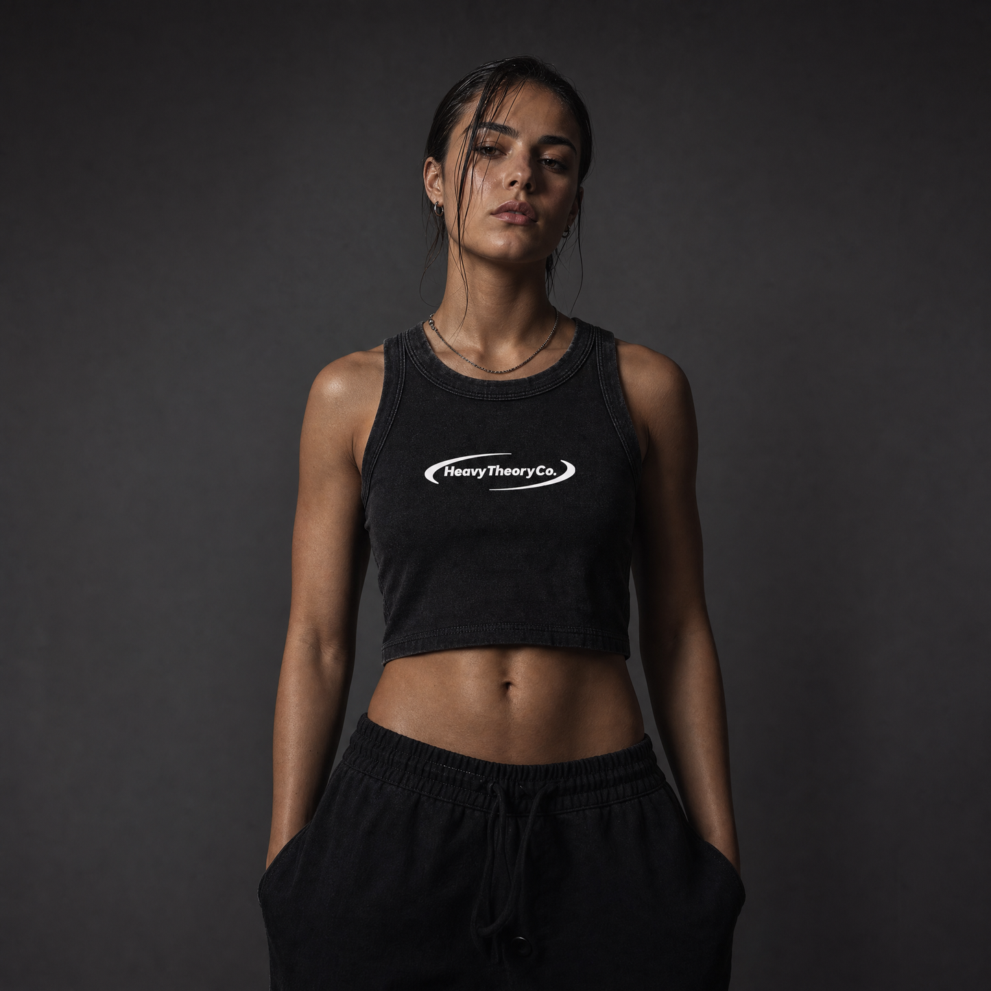 HTC Orbit Crop Tank Top — Washed Black / Snow Washed Tank Top Women