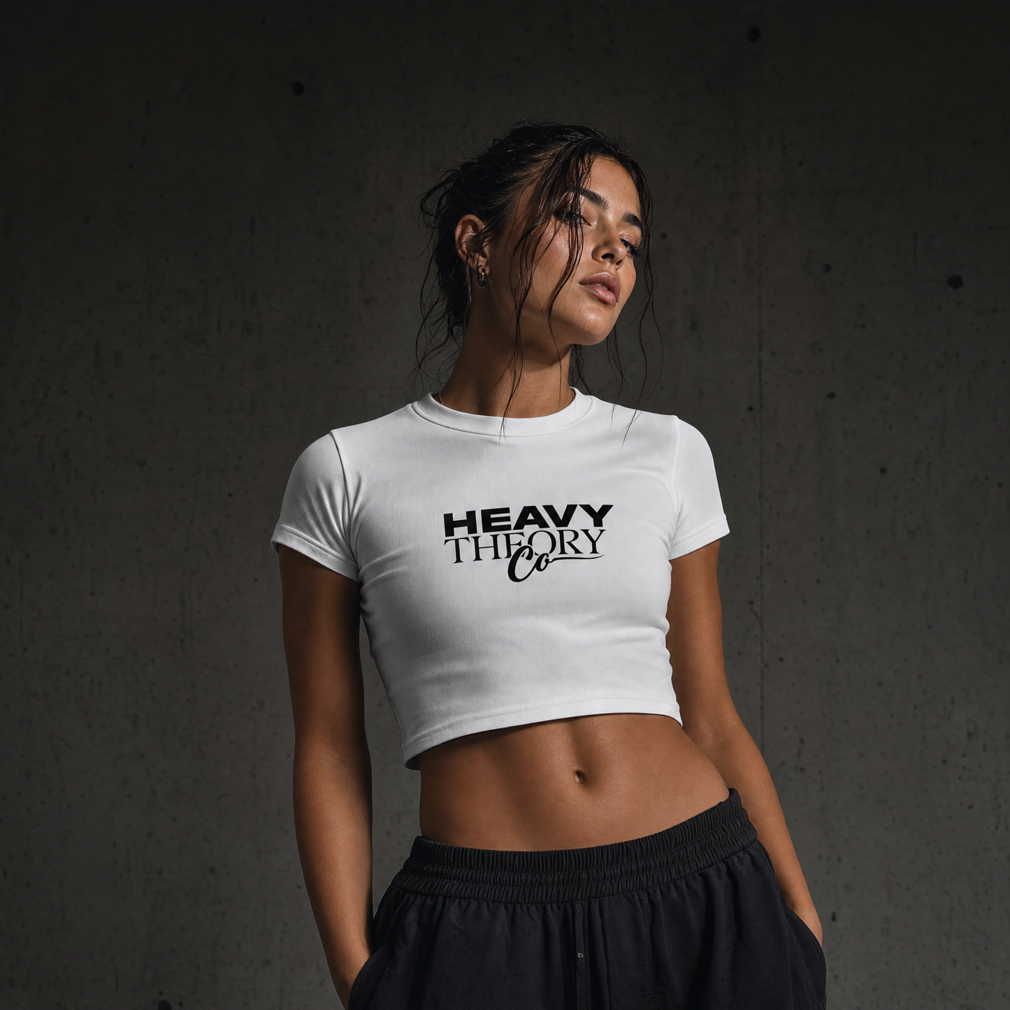 Heavy Theory Co. — Stacked Crop Tee / White - Baby Tee Seamless T-Shirt - 200 GSM