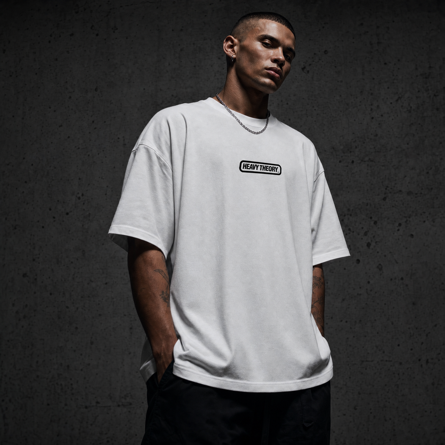 Heavy Theory Co. — Shield Tee / White Unisex Oversized Cotton T-Shirt