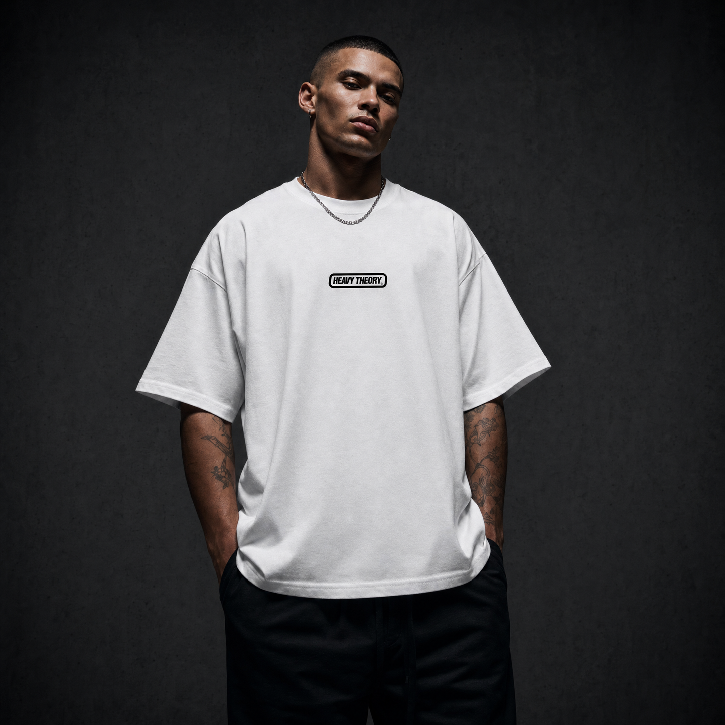 Heavy Theory Co. — Shield Tee / White Unisex Oversized Cotton T-Shirt